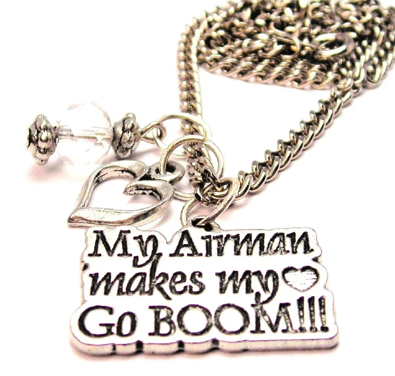 women's necklaces star charm -My Airman Makes My Heart Go Boom Necklace with Small Heart