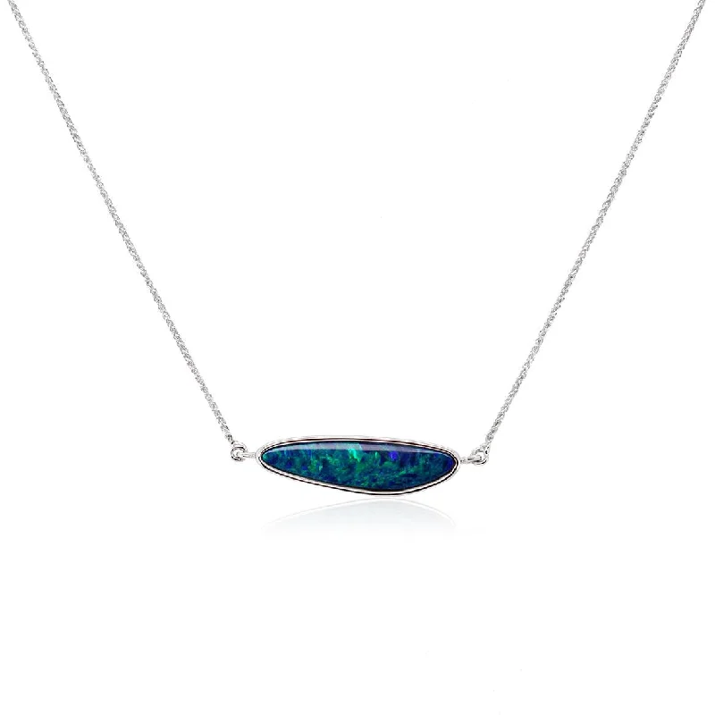 women's necklaces ethically sourced -WHITE GOLD OPAL DOUBLET NECKLACE