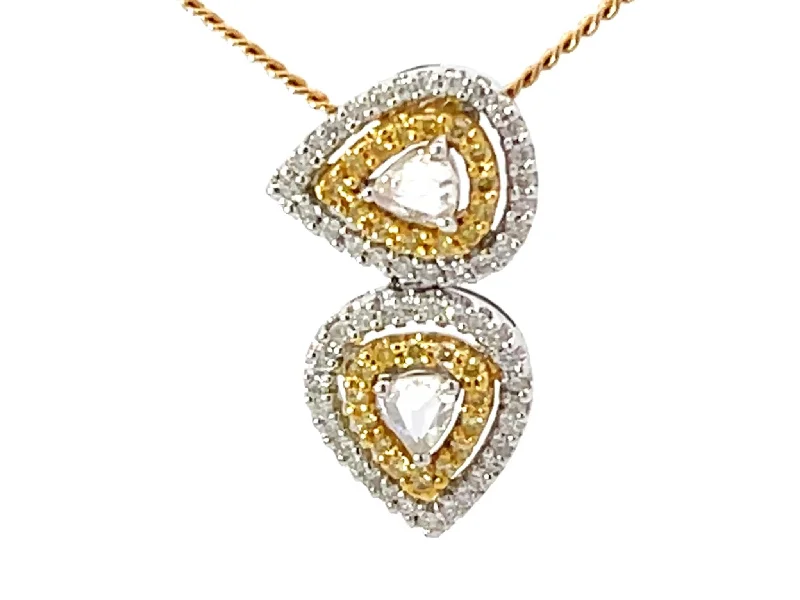 women's necklaces bold geometric shape -Yellow and White Diamond Halo Pear Shaped Necklace 18k Yellow Gold