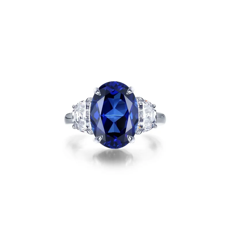 women's ring thin minimalist band -Lafonn Simulated Diamond & Fancy Lab Grown Sapphire Three Stone Ring SYR024SP