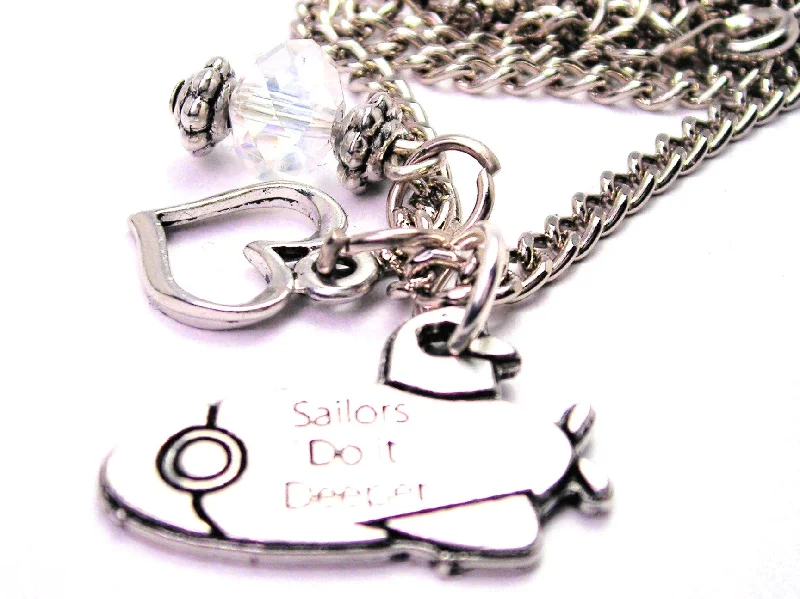 women's necklaces dainty rose gold -Sailors Do It Deeper Submarine Necklace with Small Heart