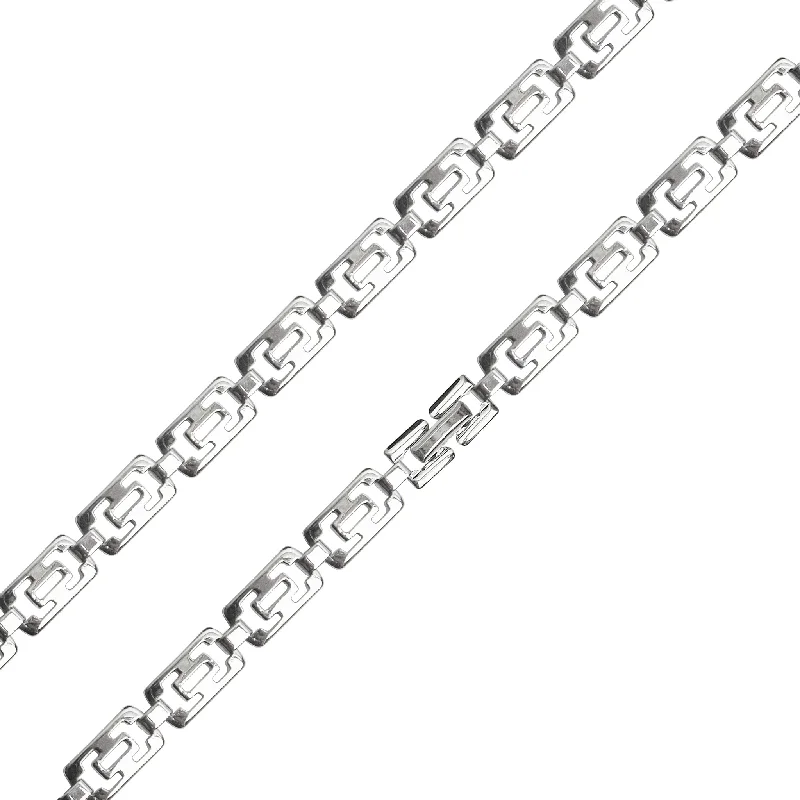 women's necklaces high-end jewelry -Stainless Steel Rectangle Cutout Fancy Chain Necklace / NCC0004