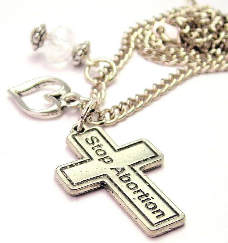 women's necklaces butterfly charm -Cross Stop Abortion Necklace with Small Heart