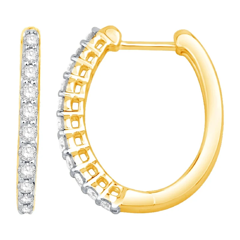 women's earrings stacking minimalist style -14K Yellow Gold Diamond Hoop Earrings (1/2ctw)