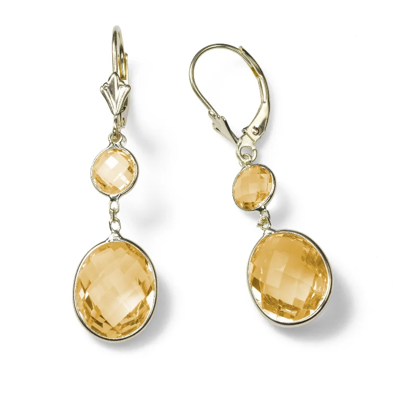 women's earrings trendy look -Citrine Drop Earrings, 14K Yellow Gold