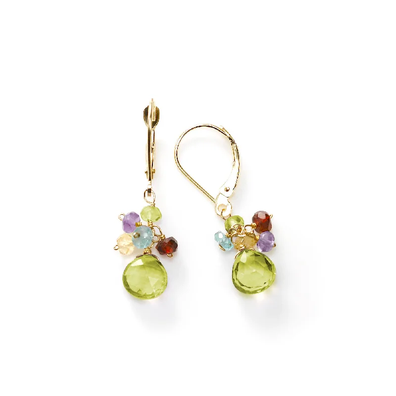 women's earrings infinity love design -Peridot and Multi Gemstone Dangle Earrings, 14K Yellow Gold