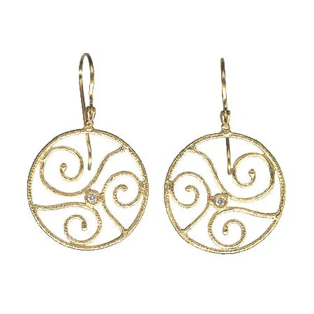 women's earrings silver -Textured Open Design Dangle Earrings, 14K Yellow Gold