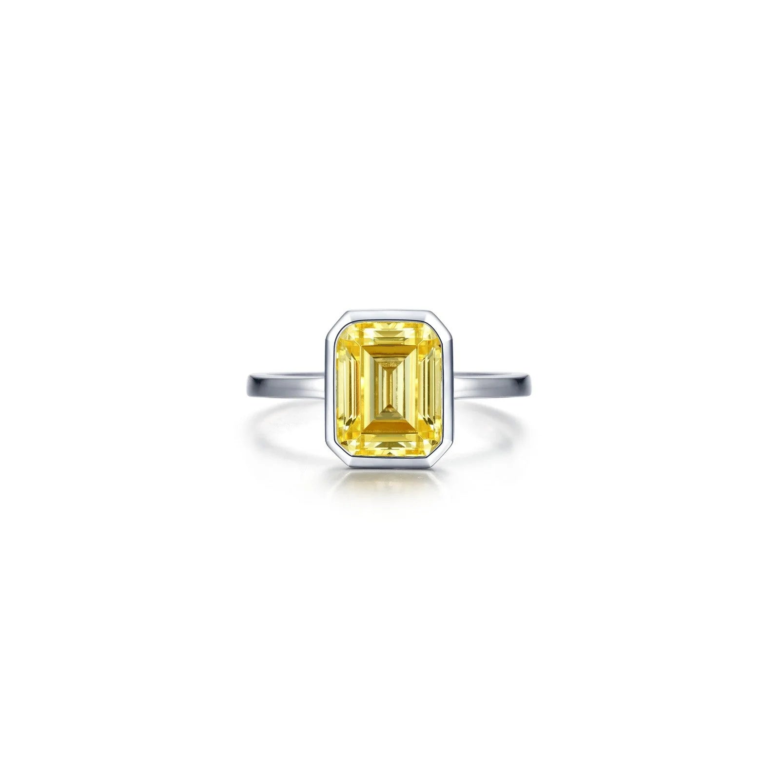 women's ring emerald gemstone -Lafonn Canary Emerald-Cut Bezel-Set Ring R2038CAP05