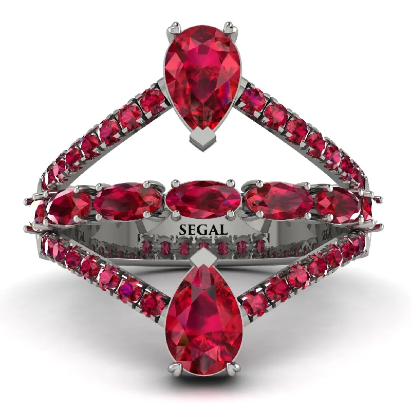 women's ring solitaire setting -Symmetrical Twist Shank Pear Ruby Ring - Eliza No. 57