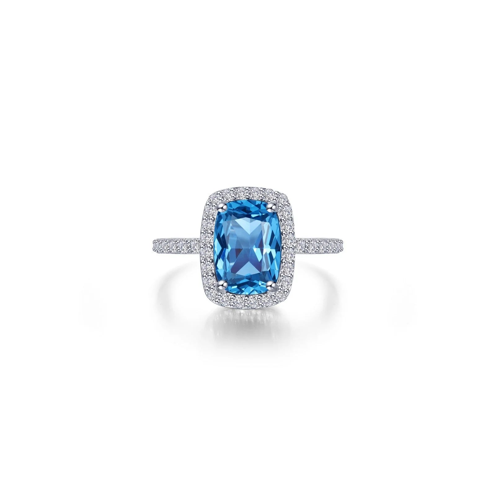 women's ring perfect stacking set -Lafonn Simulated Diamond & Blue Topaz Halo Cushion-Cut Ring R0545BTP06