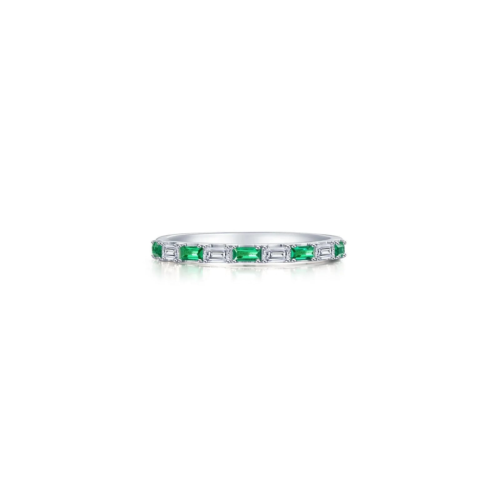 women's ring bold and stylish -Lafonn Simulated Diamond & Emerald Baguette Half-Eternity Band R0537CEP05