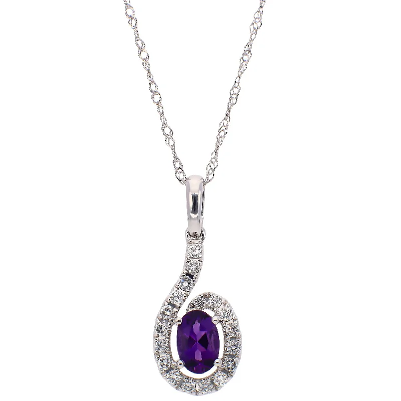 women's necklaces heart shape -14K White Gold Amethyst and Diamond Necklace