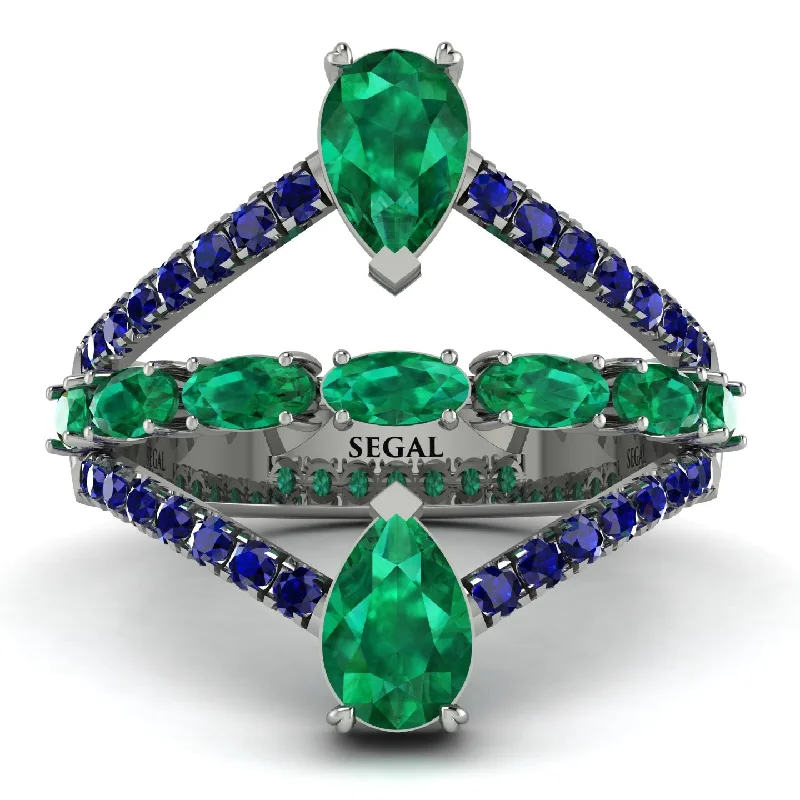 women's ring cross charm -Symmetrical Twist Shank Pear Emerald Ring - Eliza No. 66