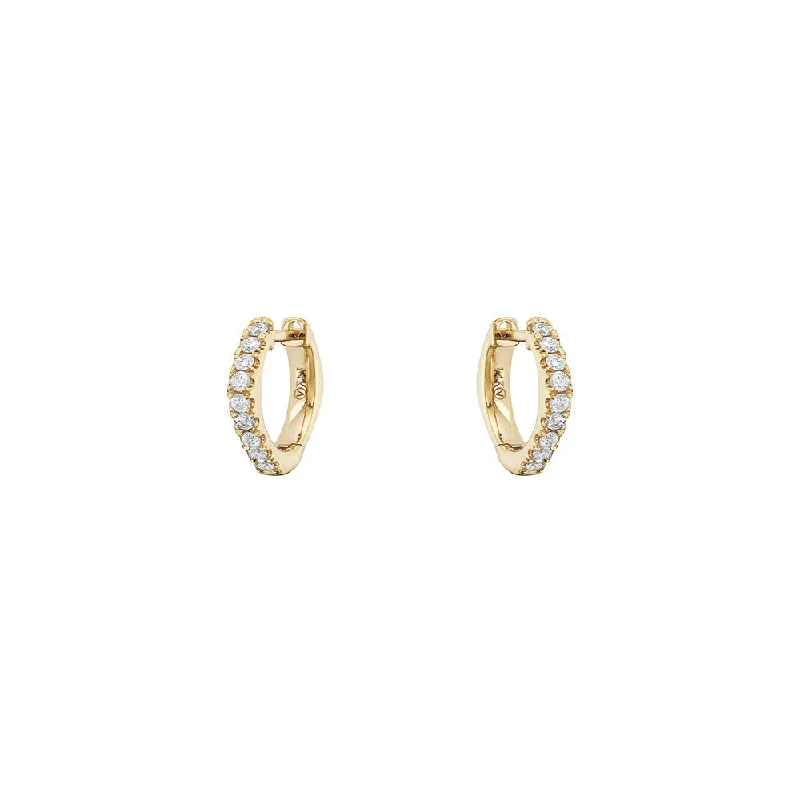 women's earrings celestial theme -14 Karat Yellow Gold Square Diamond Huggie Earrings