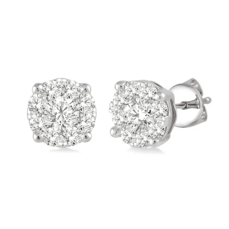 women's earrings stacking minimalist style -1/2 Ctw Lovebright Round Cut Diamond Stud Earrings in 14K White Gold