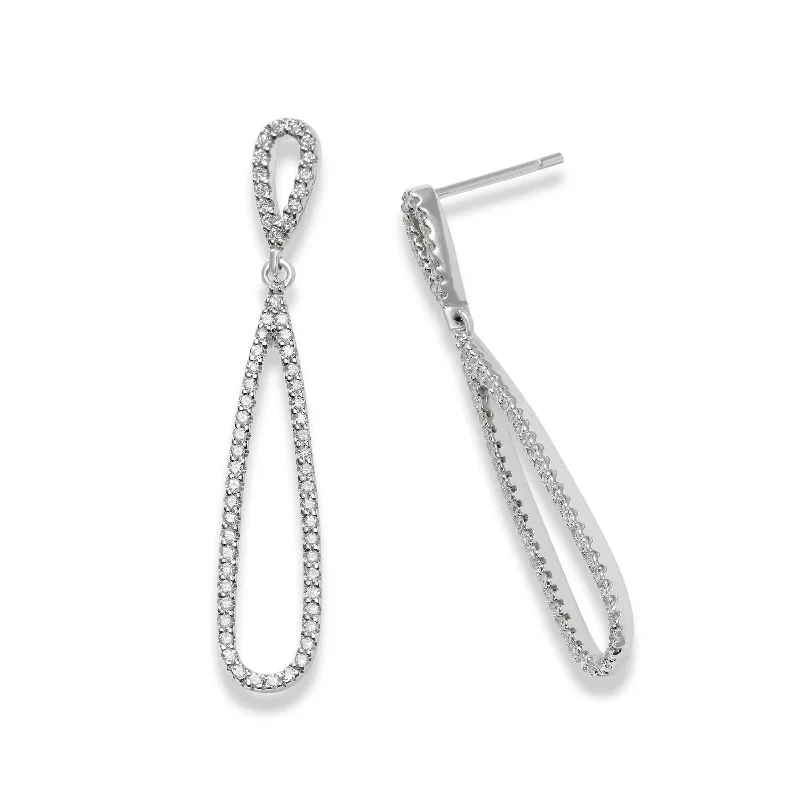 women's earrings eco-friendly -Diamond Double Loop Dangle Earrings, 14K White Gold