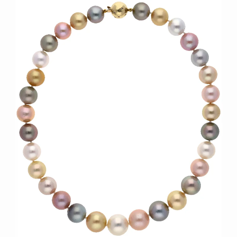 women's necklaces celestial theme -Multi-Colored South Sea Pearl with 14K Gold Diamond Clasp Necklace