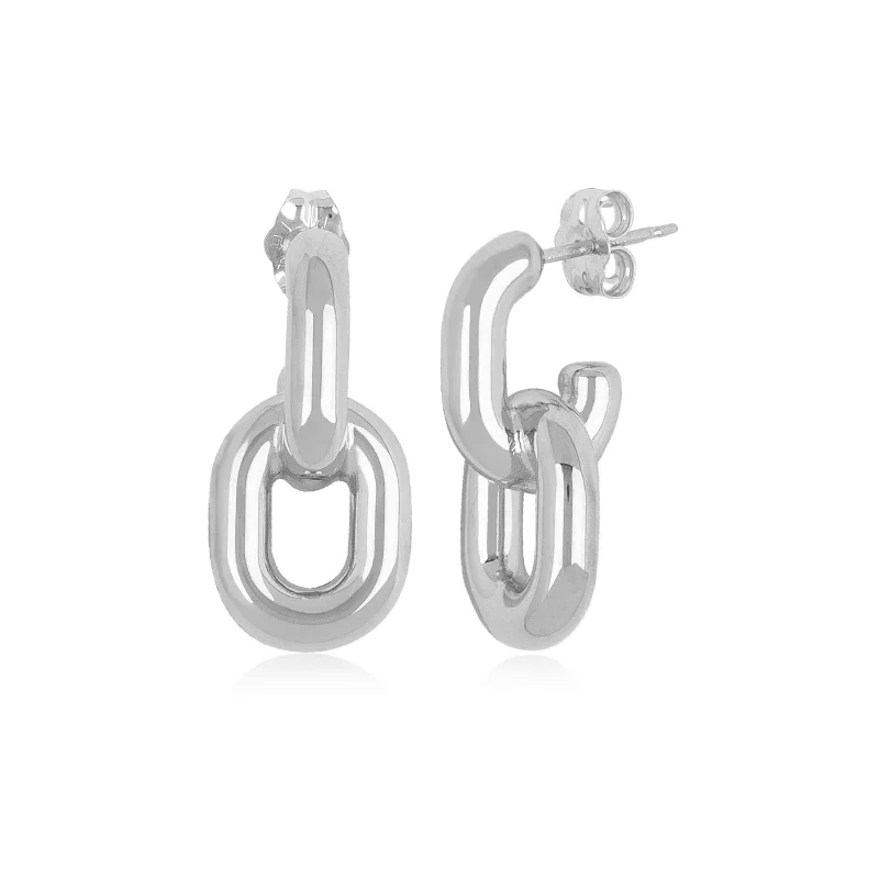 women's earrings stacking charm -Puffy Oval Link Earrings, Sterling Silver