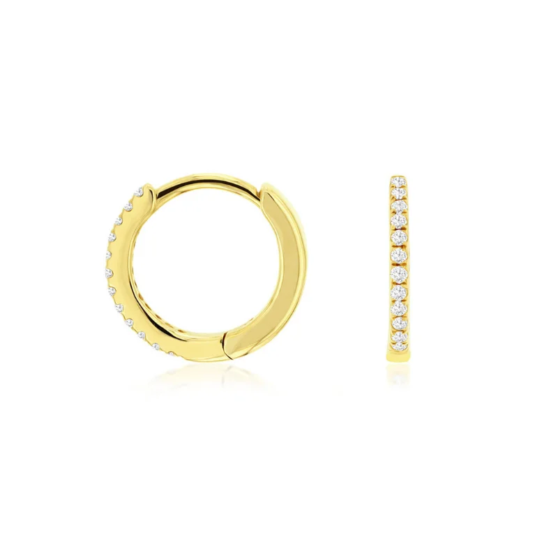 women's earrings Valentine's Day gift -14 Karat Yellow Gold 1/10 Carat Mini Diamond Hoop Earrings