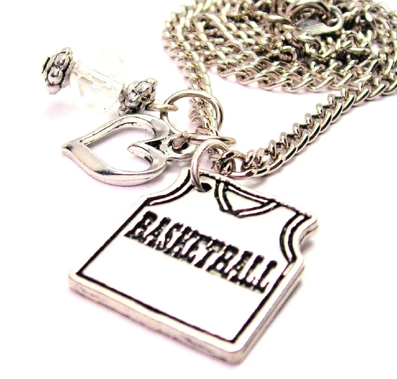 women's necklaces infinity symbol -Basketball Jersey Necklace with Small Heart