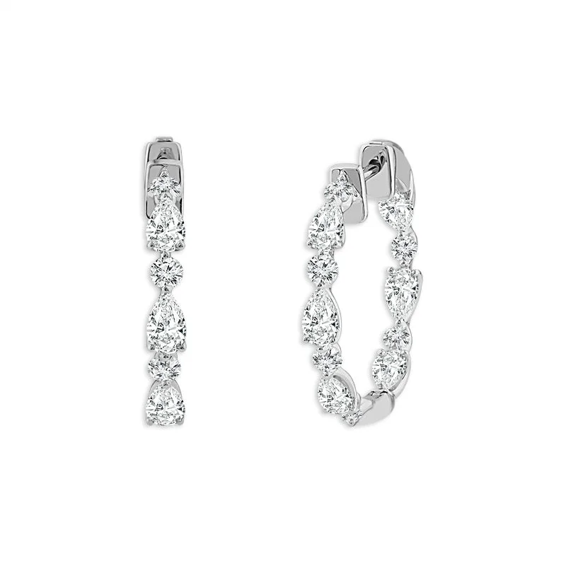 women's earrings eco-friendly -3.00 Ctw Round and Pear Shape Diamond Inside Out Hoop Earrings