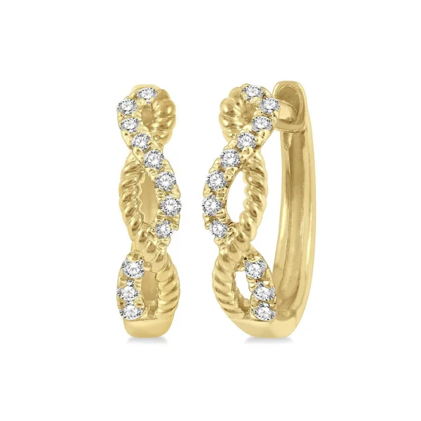 women's earrings subtle sophistication -1/10 ctw Split & Twisted Rope and Round Cut Diamond Huggie Earrings in 10K Yellow Gold