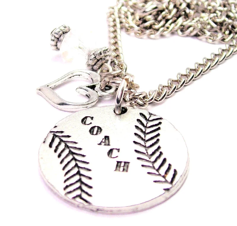 women's necklaces layering set -Baseball Softball Coach Necklace with Small Heart