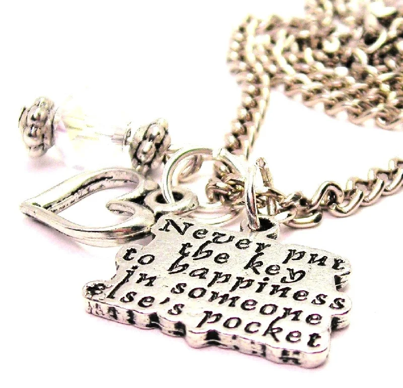 women's necklaces with secret message -Never Put The Key To Happiness In Someone Else's Pocket Necklace with Small Heart