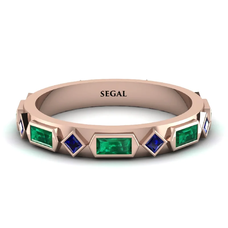 women's ring thin minimalist band -Emerald Baguette & Princess Eternity Band - Andrea No. 29