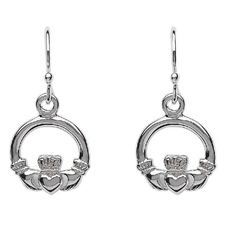 women's earrings chandelier style -Sterling Silver Claddagh Drop Earrings SE2118