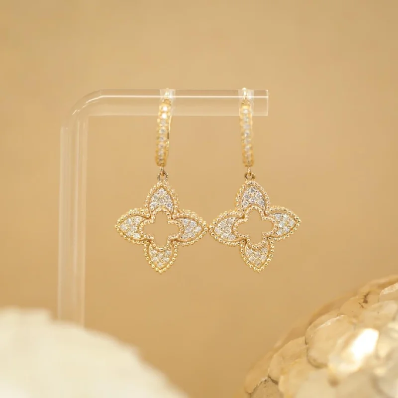 women's earrings unique ear crawler -Yellow Gold Dangle Motif Diamond Earrings