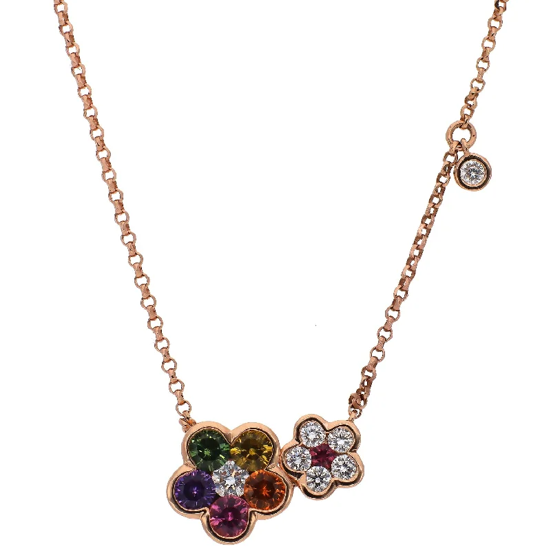 women's necklaces celestial moon and stars -14K Rose Gold Multi Color Sapphires and Diamonds Flower Design 18" Necklace