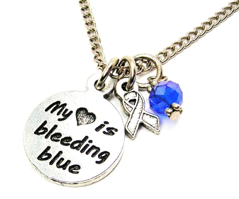 women's necklaces celestial theme -My Heart is Bleeding Blue with Awareness Ribbon Necklace