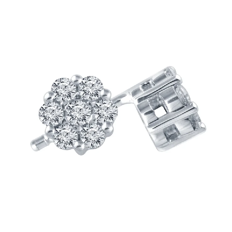 women's earrings floral engraving -1/10 Ctw Multi Stone Diamond Earrings in 10 Karat White Gold