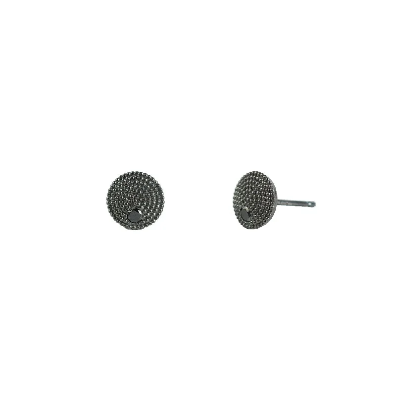 women's earrings trendy wide hoop -Sterling Silver Black Rhodium ADIE Textured Disc Earrings