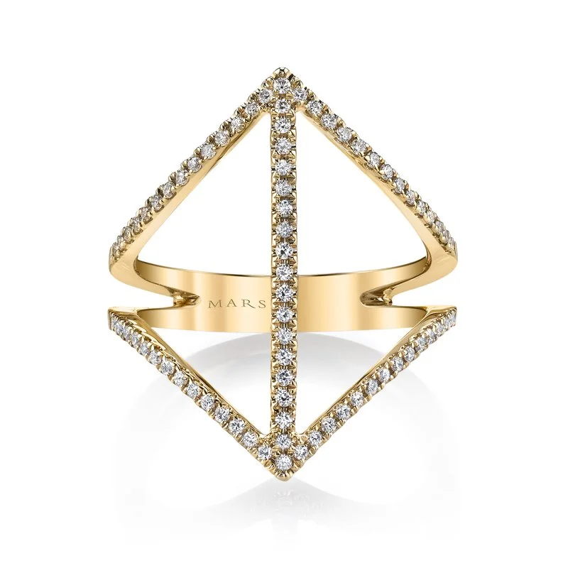 women's ring thin minimalist band -14K Yellow Gold 0.29ct. Diamond Geometric Openwork Detail Fashion Ring