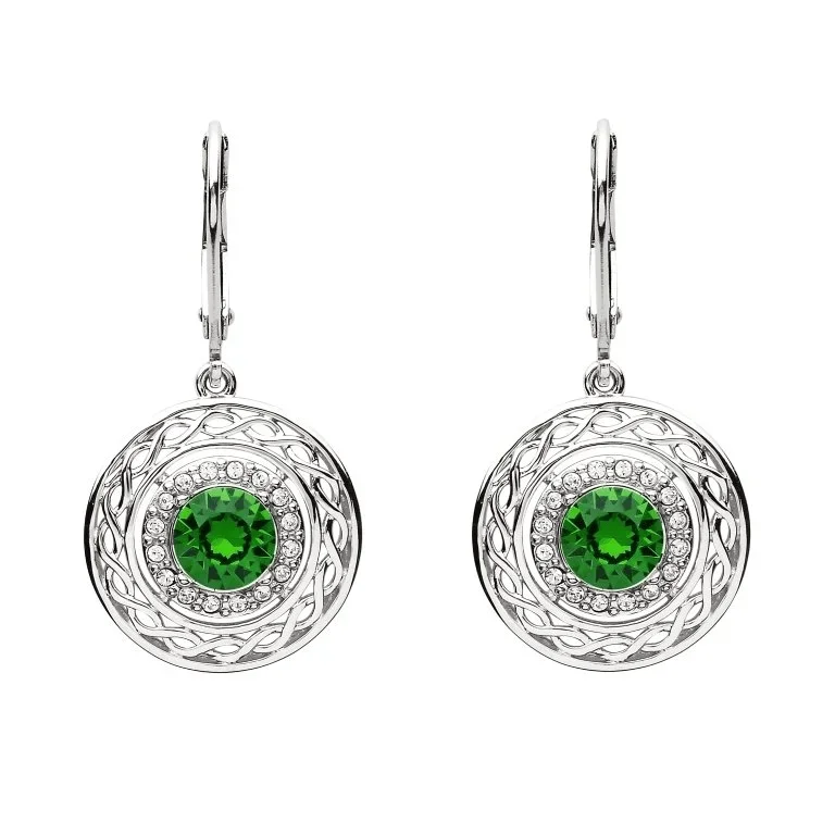 women's earrings infinity symbol -Sterling Silver Celtic Halo Earrings with Emerald Green Crystal - SW166