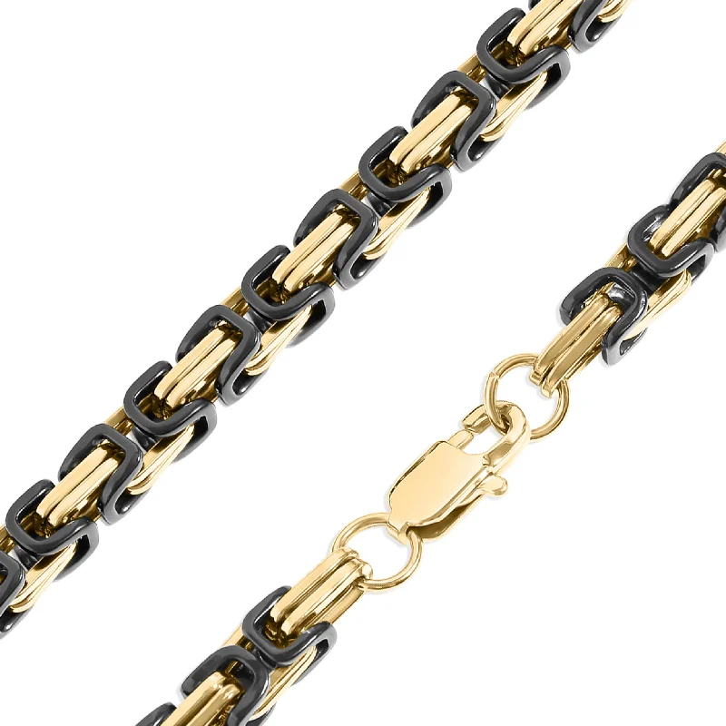 women's necklaces pendant style -Stainless Steel Black and 18K Gold PVD Coated Byzantine Chain Necklace / CHN8502