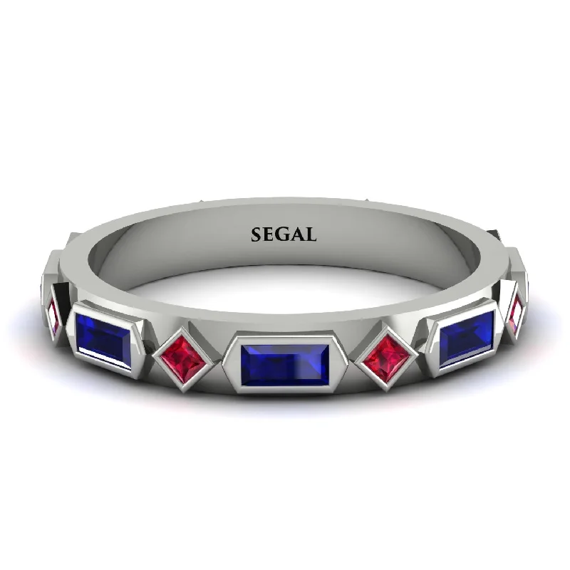 women's ring statement gemstone -Sapphire Baguette & Princess Eternity Band - Andrea No. 72