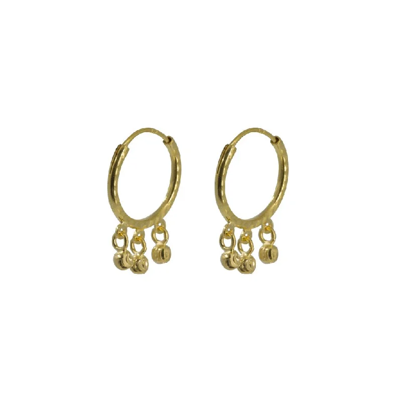 women's earrings crystal-studded hoops -22K Yellow Gold Hoop Earrings for Kids W/ Hanging Gold Ball Details