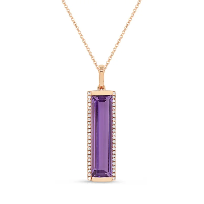 women's necklaces zodiac sign -ROSE GOLD PENDANT NECKLACE WITH BAGUETTE SHAPED AMETHYST, .10  CT TW