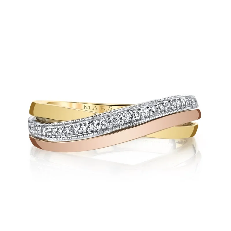 women's ring bar design -14K Tri-Tone Gold 0.10ct. Multi Band Crossover Fashion Ring