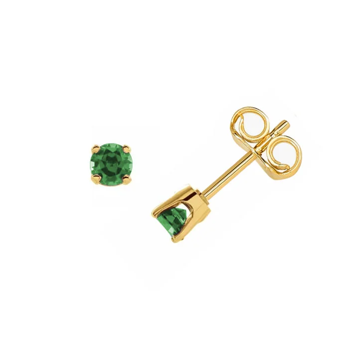 women's earrings gold -Emerald Stud Earrings, 4 MM, 14K Yellow Gold