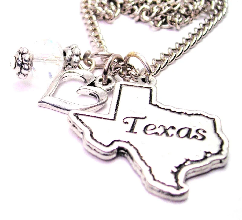 women's necklaces silver -Texas State Necklace with Small Heart