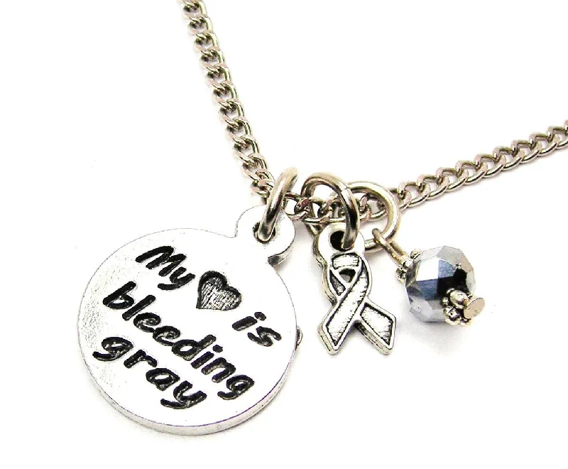 women's necklaces personalized letter -My Heart is Bleeding Gray with Awareness Ribbon Necklace