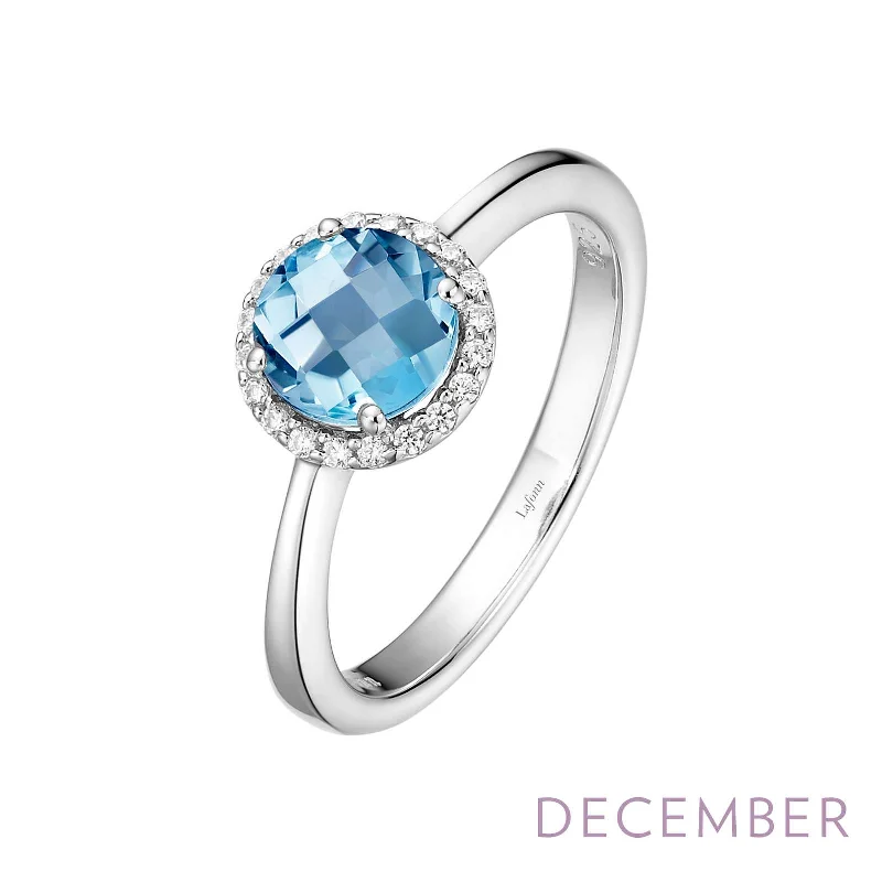 women's ring designer brand -Lafonn Simulated Diamond & Blue Topaz Birthstone Ring - December BR001BTP