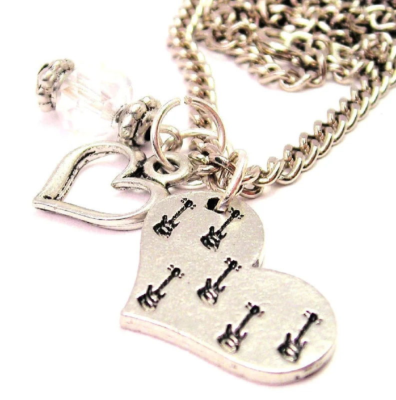 women's necklaces bar pendant -Guitars In Your Heart Necklace with Small Heart