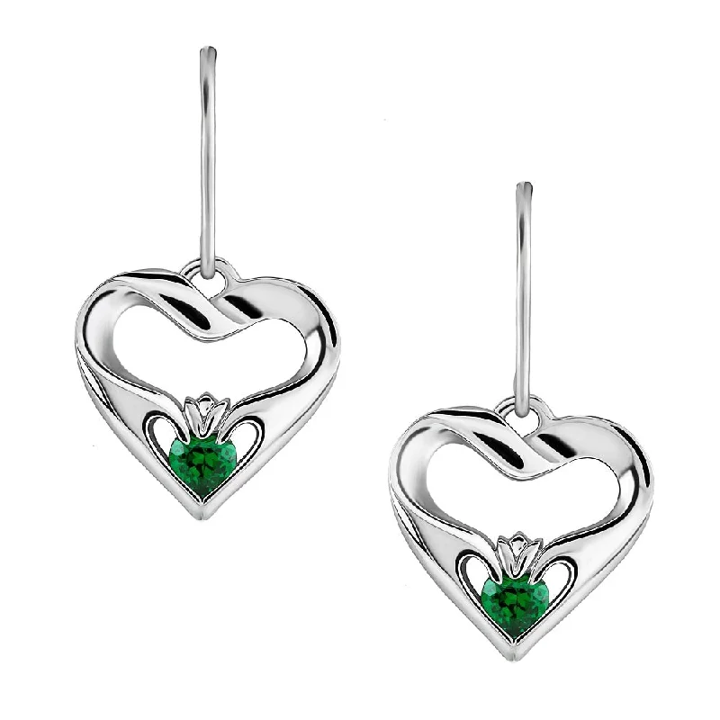 women's earrings ear cuff -Sterling Silver Green CZ UES-16436GR Modern Claddagh Earrings