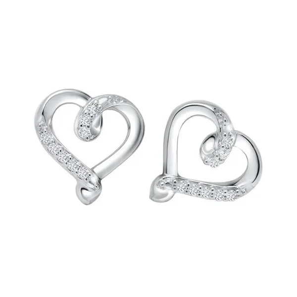 women's earrings modern contemporary -Kissing Heart Diamond Earrings in Sterling Silver