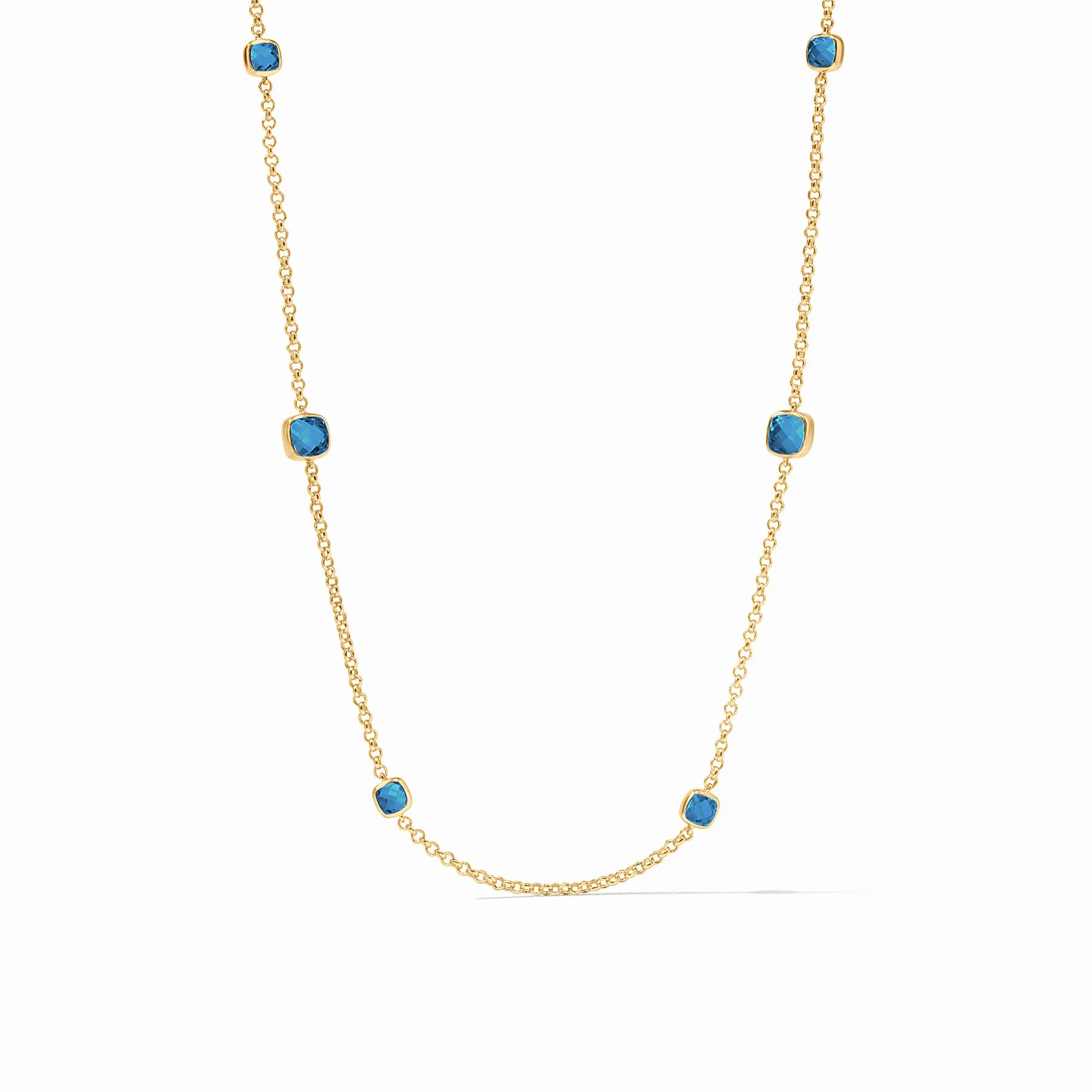 women's necklaces waterproof jewelry -Julie Vos Aquitaine Capri Blue 24K Gold Plated 38" Station Necklace